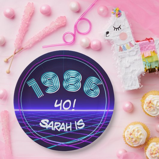 Vintage 1986 Retro & Lasers 40th Birthday Paper Pappteller (Party)