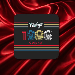 Vintage 1986 Retro-Streifen 40. Geburtstagsfeier Rechteckiger Pappuntersetzer