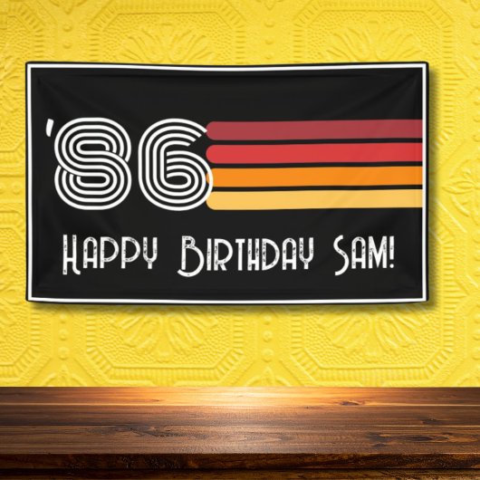 Vintage 1986 Retro Stripe Sun 40th Birthday Banner