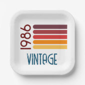 Vintage 1986 Retro Stripe Sun 40th Birthday Pappteller (Vorderseite)