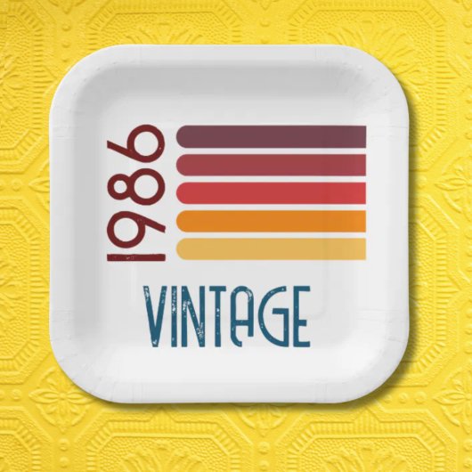 Vintage 1986 Retro Stripe Sun 40th Birthday Pappteller