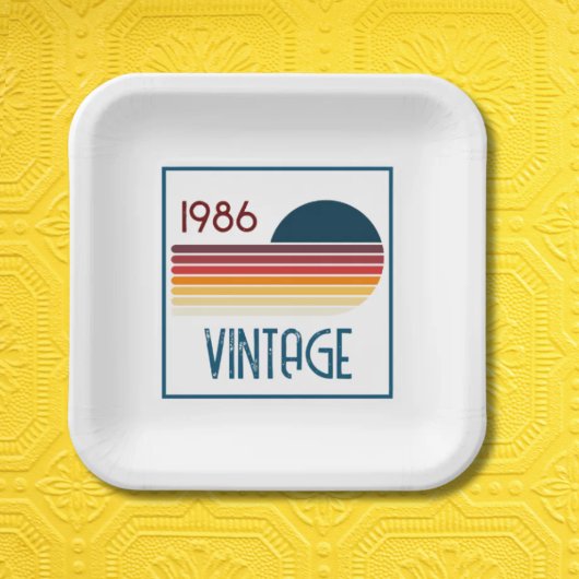 Vintage 1986 Retro Stripe Sun 40th Birthday Pappteller