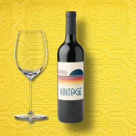 Vintage 1986 Retro Stripe Sun Weinetikett