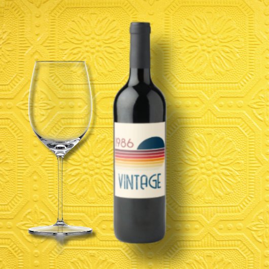 Vintage 1986 Retro Stripe Sun Weinetikett