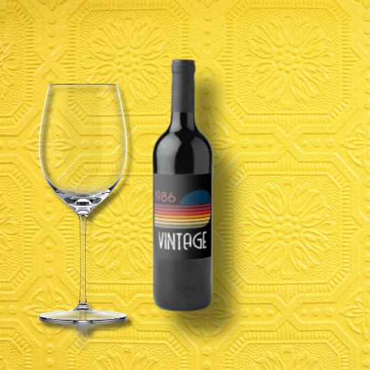 Vintage 1986 Retro Stripe Sun Weinetikett