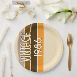 Vintage 1986 Retro Stripes Brown Tan Vintage  Pappteller