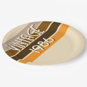 Vintage 1986 Retro Stripes Brown Tan Vintage  Pappteller (Schrägansicht)