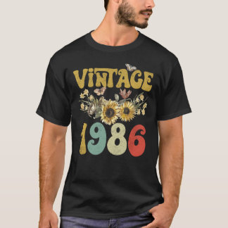Vintage 1986 Sonnenblume Schmetterling Retro Groov T-Shirt