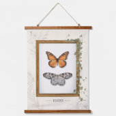 Vintage 1989 Botanische Schmetterlingslandschaft Wandteppich Mit Holzrahmen (Vorderseite)