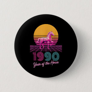 Vintage 1990 Jahr des Pferdes Lunar Rider CNY Zod Button