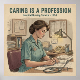 Vintage 1990s Nurse Station Medical Art Print Poster