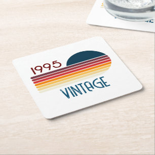 Vintage 1995 Retro Streifen Sonne 30. Geburtstag Rechteckiger Pappuntersetzer