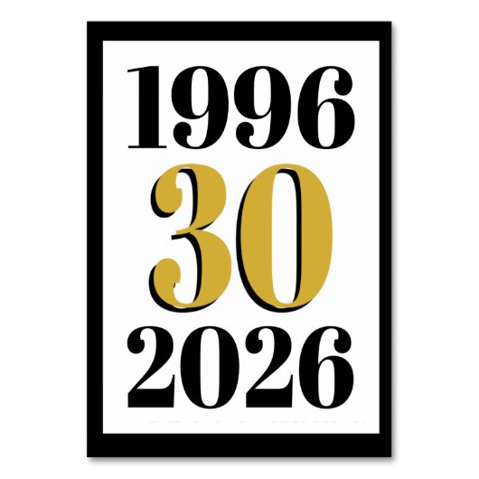 Vintage 1996 Meilenstein 30. Geburtstag Tischnummer (Vorderseite)