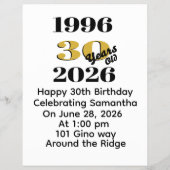 Vintage 1996 Milestone 30th Birthday Flyer (Hinten)