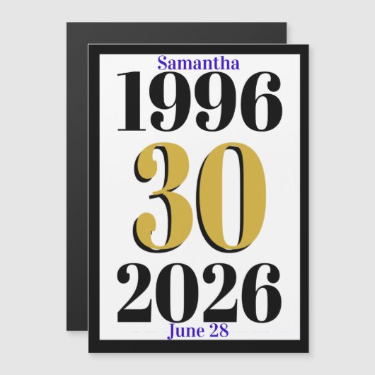 Vintage 1996 Milestone 30th Birthday   Magneteinladung (Vorne/Hinten)