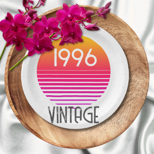 Vintage 1996 Neon Retro-Streifen-Sonnen-30. Geburt Pappteller