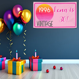 Vintage 1996 Neon Retro Stripe Sun 30th Birthday Banner