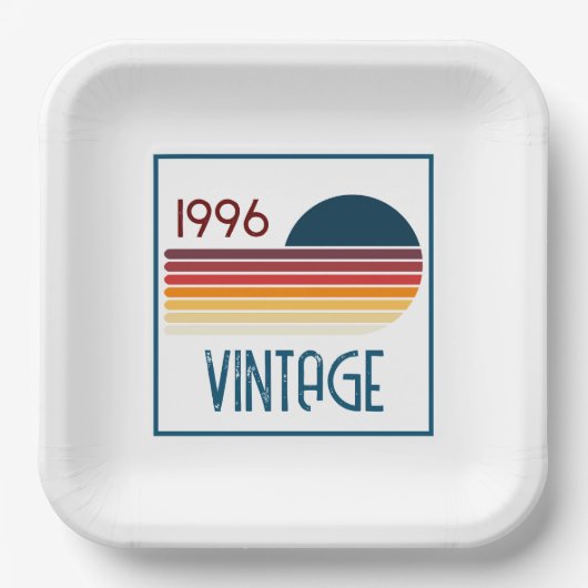 Vintage 1996 Retro Stripe Sun 30th Birthday Pappteller (Vorderseite)