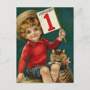 Vintage 1. Januar Postkarte