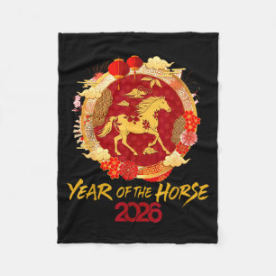 Vintage 2026 Chinesisches Neujahr des Pferdes Fleecedecke