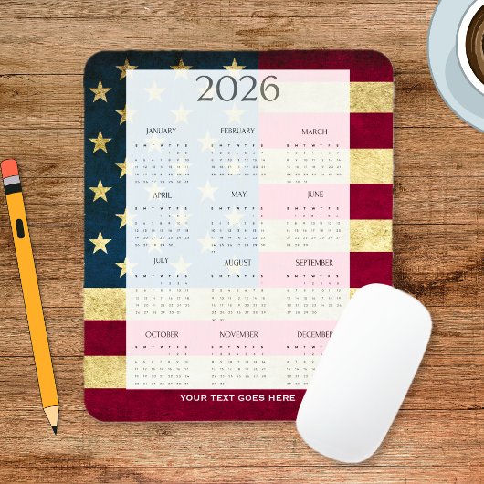 Vintage 2026 USA-Flagge Mini-Kalender Mousepad