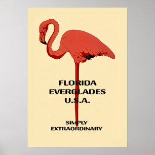 Vintage 20x28 Florida Flamingo Poster