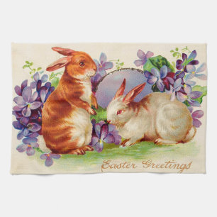 Vintage 2 Hasen Ostern Feiertag Geschirrtuch