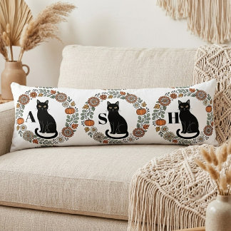 Vintage 3 Schwarze Katzen Botanischer Kunstkranz M Seitenschläferkissen