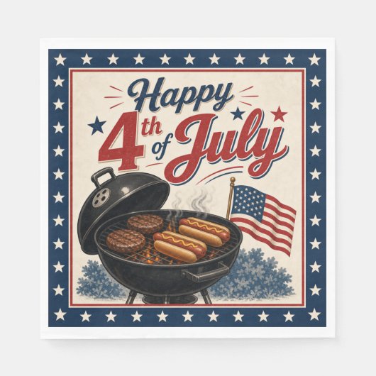 Vintage 4. Juli BBQ-Party Serviette (Vorderseite)