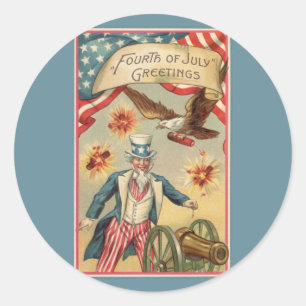 Vintage 4. Juli Feuerwerk mit Onkel Sam Runder Aufkleber