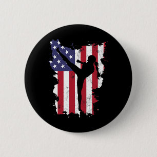 Vintage 4. Juli USA-Flagge Kickboxen Frauen Kinder Button