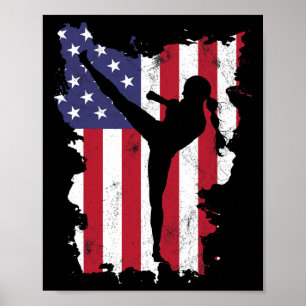 Vintage 4. Juli USA-Flagge Kickboxen Frauen Kinder Poster
