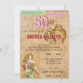 Vintage 50. Geburtstagsparty, Mucha, Frühlingsgött Einladung (Vorderseite)