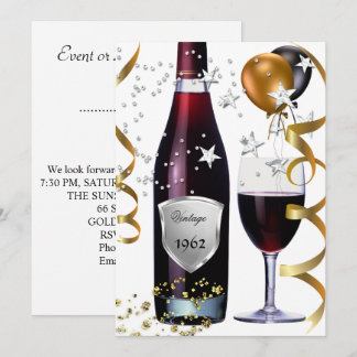 Vintage 50. Geburtstagswein Schwarze Goldballons 2 Einladung