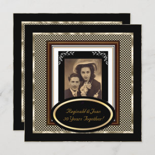 Vintage 50. Hochzeitstag Schwarzes Sepia Gold Einladung