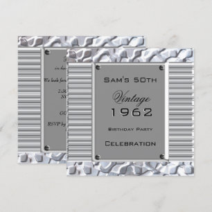 Vintage 50. Silber-Metall-Look Geburtstagsfeier Einladung