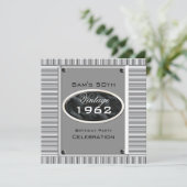 Vintage 50. Silberschwarze Geburtstagsparty Einladung (Stehend Vorderseite)