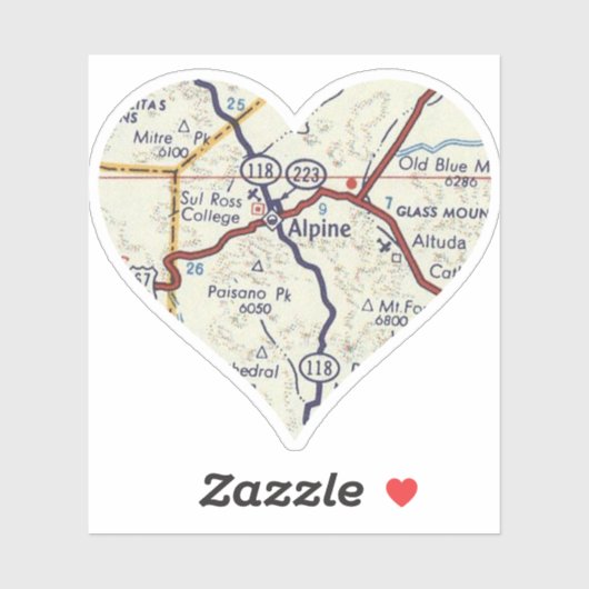 Vintage 50er Jahre Alpine Texas Map Aufkleber (Blatt)