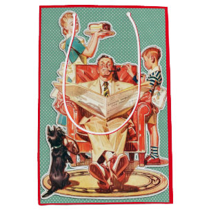 Vintage 50er Jahre nukleare Familienfamilie Retro- Mittlere Geschenktüte