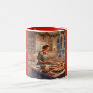 Vintage 50er Küche beim Backen von Weihnachtspies Zweifarbige Tasse