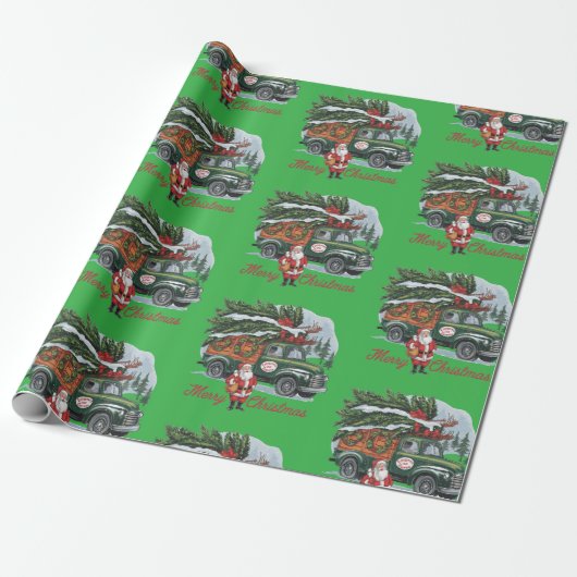 Vintage 50er LKW Weihnachten Geschenkpapier (Ungerollt)