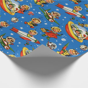 Vintage 50er Raketen und fliegende Untertassen Kin Geschenkpapier