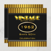 Vintage 50th Yellow Black Birthday Party Einladung (Vorne/Hinten)