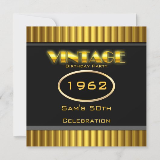 Vintage 50th Yellow Black Birthday Party Einladung (Vorderseite)