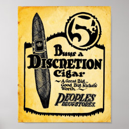 Vintage 5 Cent Discretion Zigarrendrucke Poster