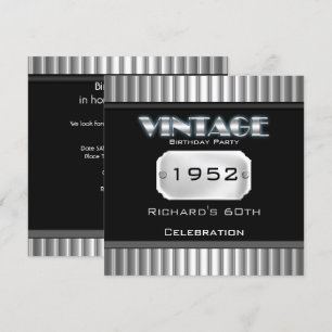 Vintage 60. Geburtstag Silber Chrom Schwarz Party Einladung