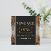 Vintage 60. Rusty Gold Black Birthday Party Einladung (Stehend Vorderseite)