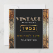 Vintage 60. Rusty Gold Black Birthday Party Einladung (Vorderseite)