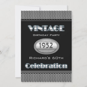 Vintage 60. Silver Chrome Black 60 Celebration Einladung