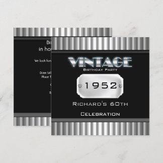 Vintage 60. Silver Chrome Black Birthday Party Einladung